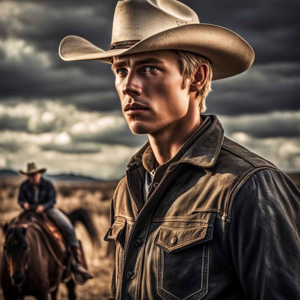 Hyperrealistic Portrait of a Young Blond Cowboy
