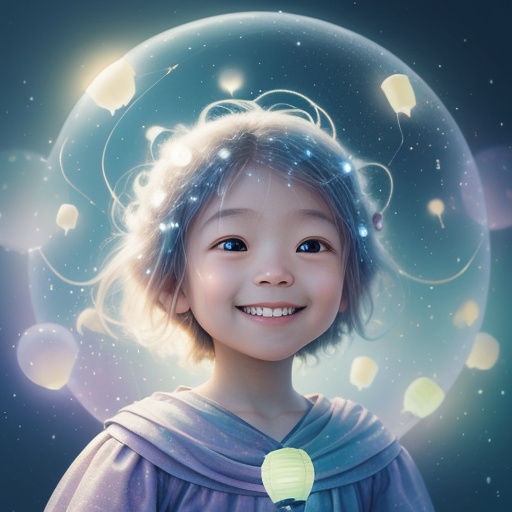 Child Gazes at Dreamlike Lights with Motion Blur