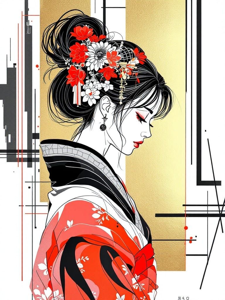 Elegant Portrait in Traditional Japanese Style