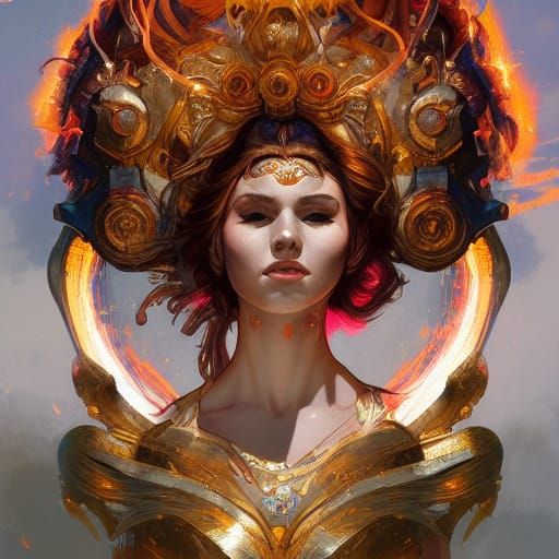 Fire Goddess Portrait in Hyperdetailed Style