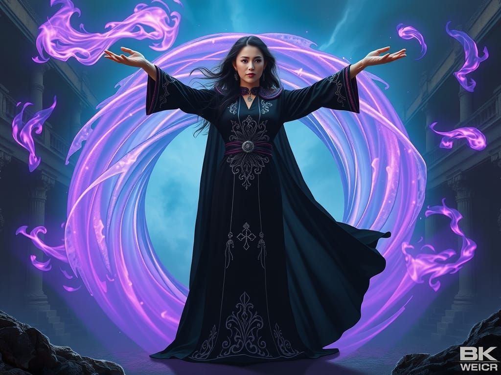 Sorceress Opens Magical Portal in Cinematic Lighting