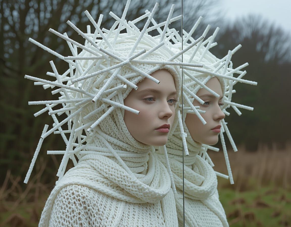 Mirrors on Nature Mock Her Embodied Ivory-White Hair