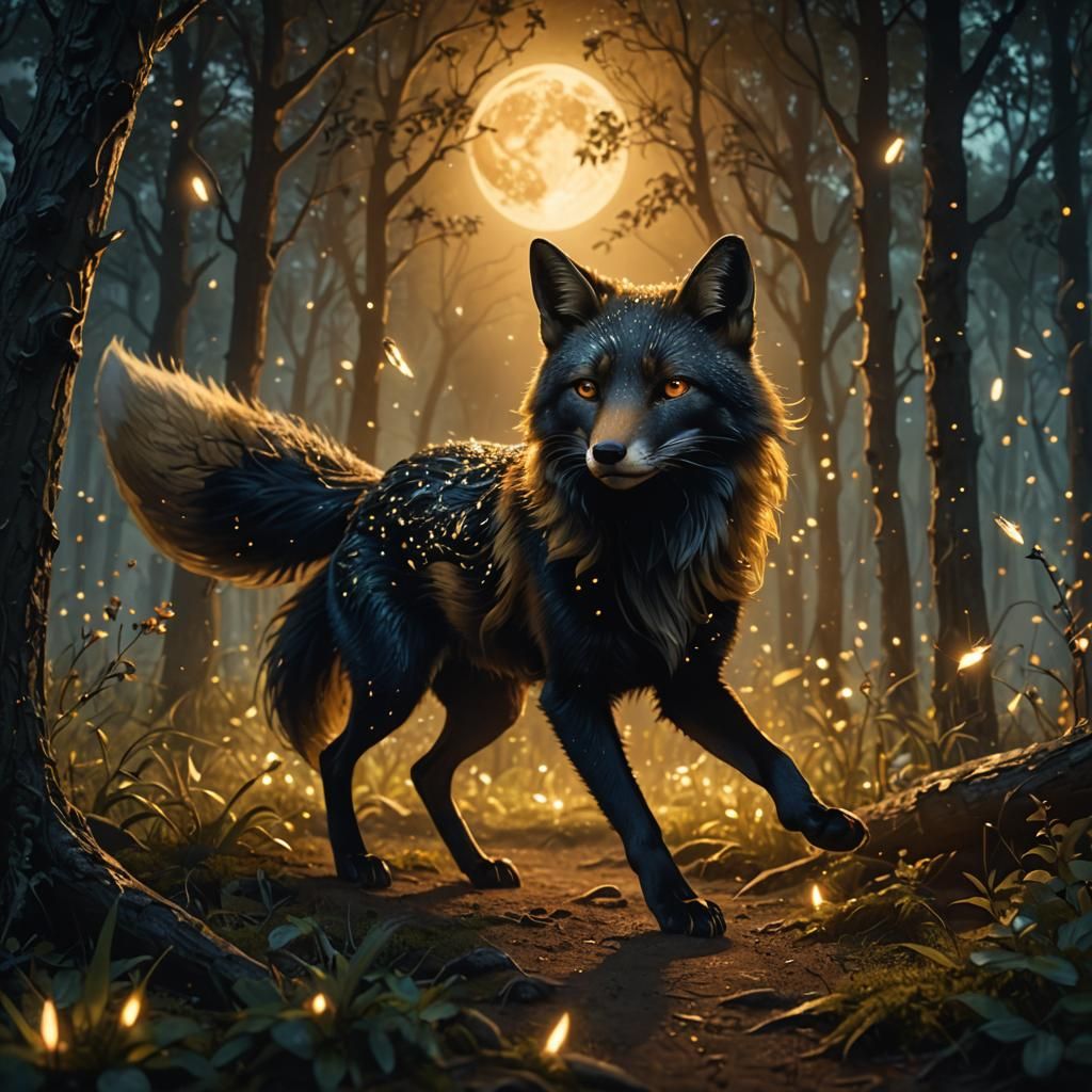 Mystical Fox in Dark Academia Forest