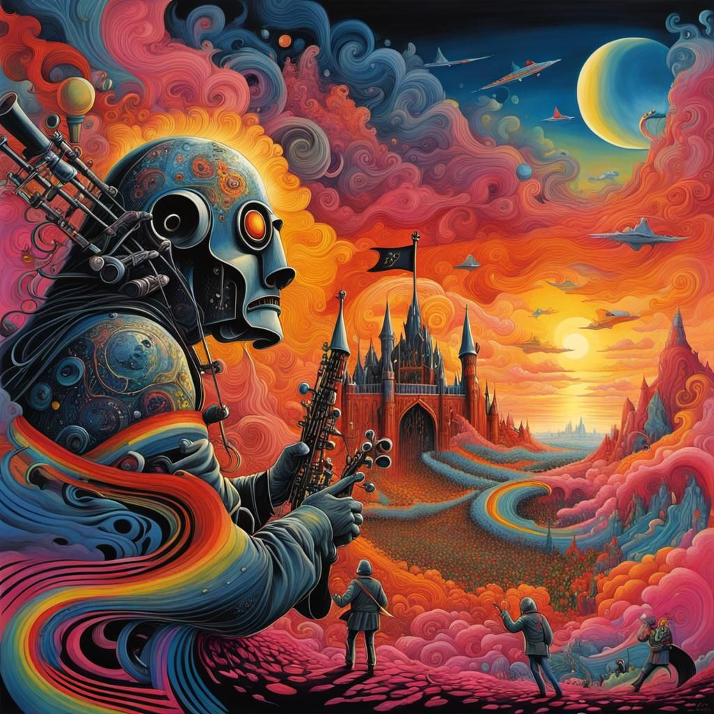 Psychedelic Pink Floyd Tribute Art, Surrealist Style