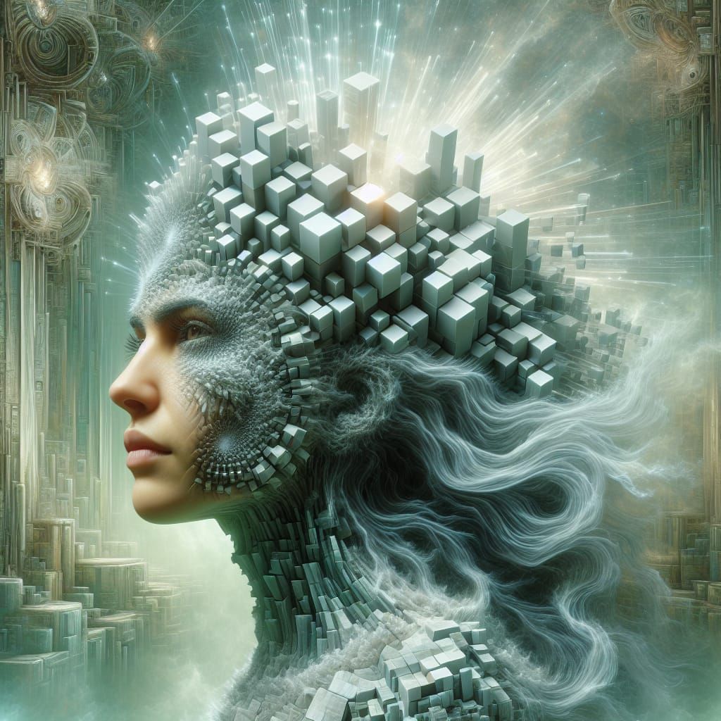 Ethereal Latina Portrait with Geometric Steampunk Fusion