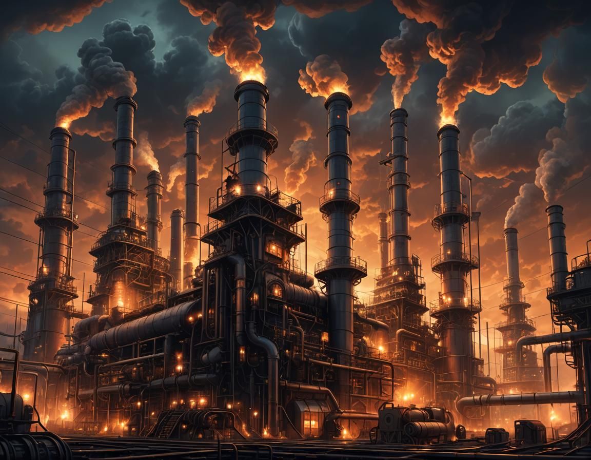 Steampunk Power Plant Concept Art in Chiaroscuro Style
