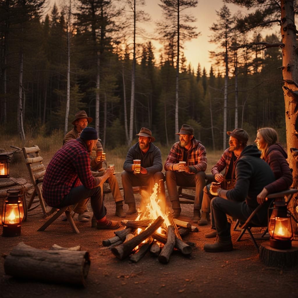Cozy Cabin Getaway with Campfire in Golden Light
