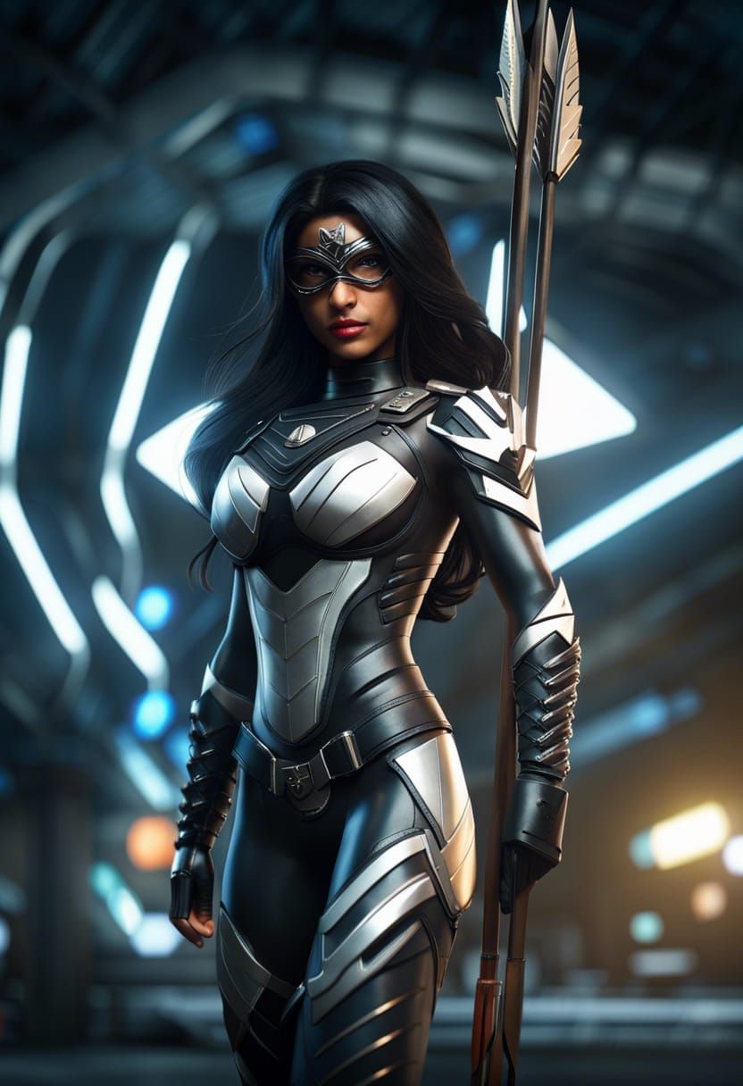 Indian Superheroine in Tactical Armor on Rooftop