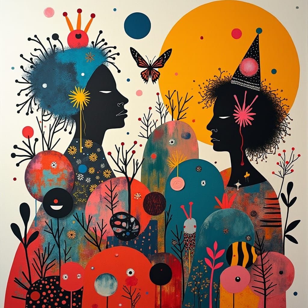 Whimsical Mixed-Media Collage in Neo-Expressionist Style