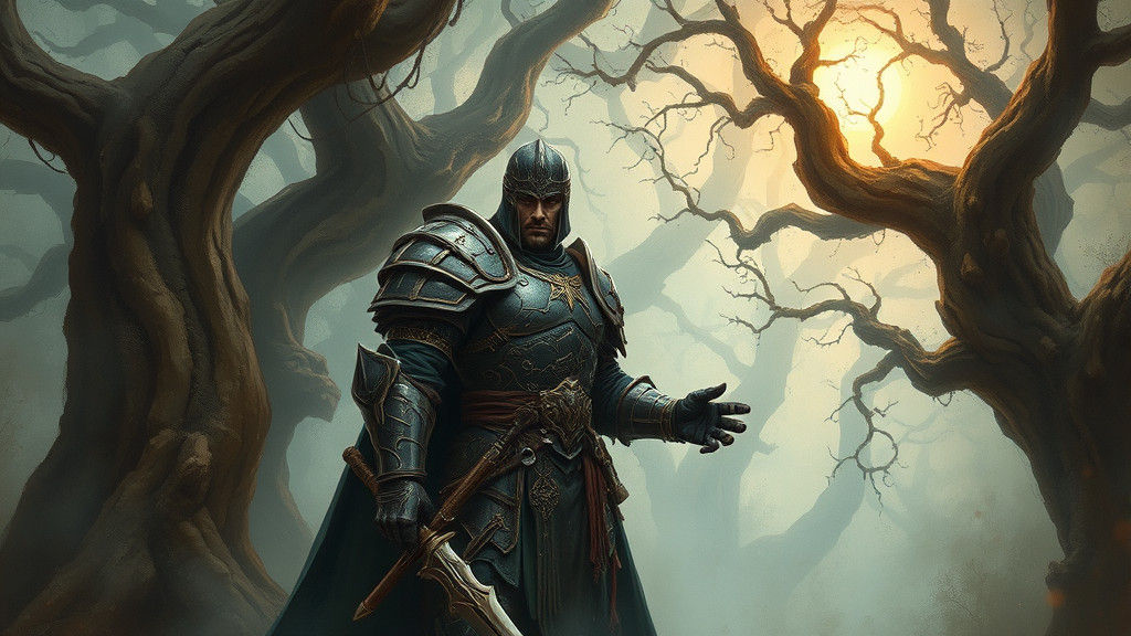 Fantasy Warrior in Mystical Forest, Old Masters Style