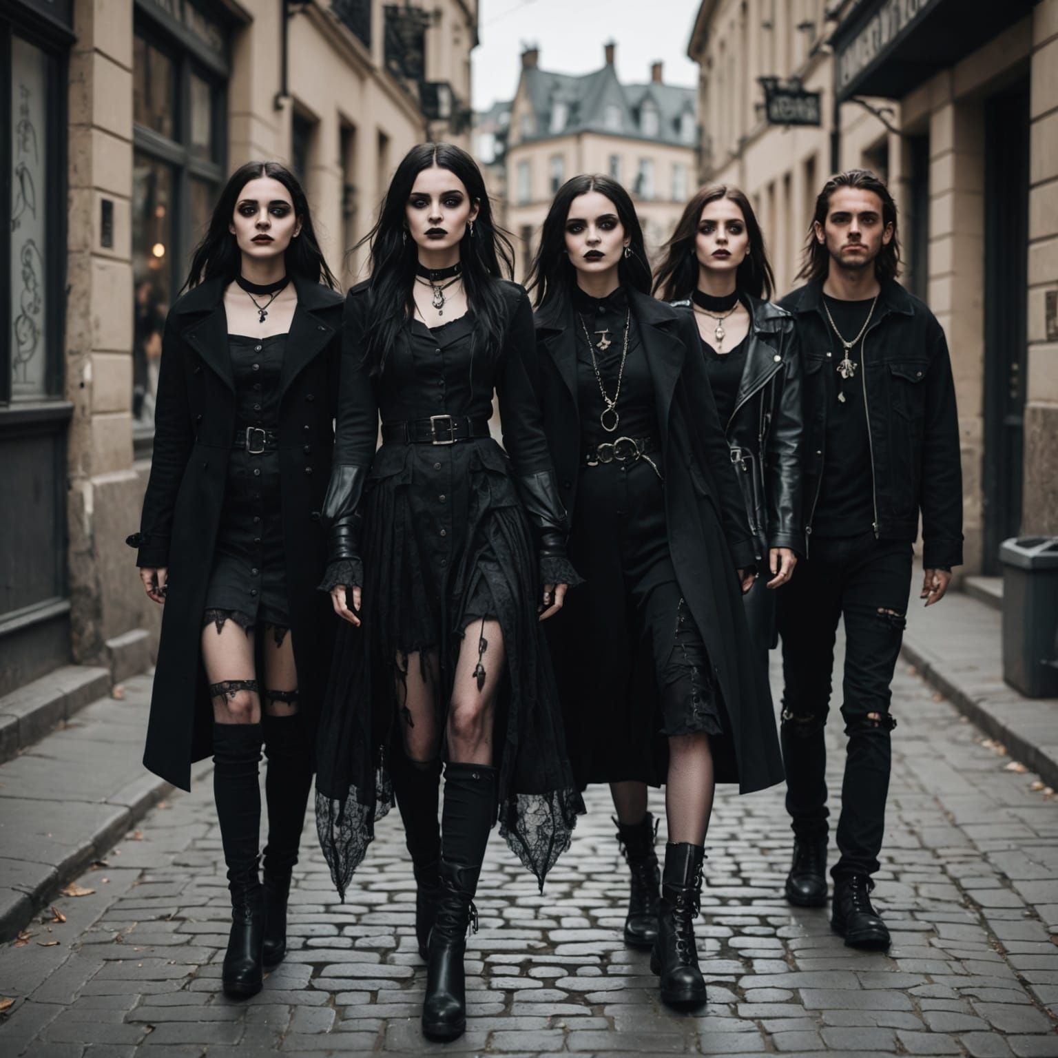 Gothic Girl Walking Down City Street