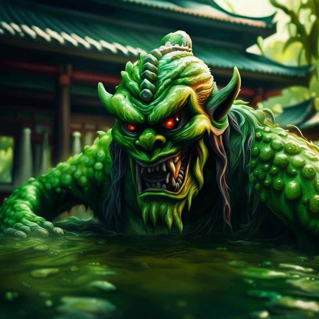 Swamp Monster Emerges from Samurai Temple: Hyperrealistic Sp...