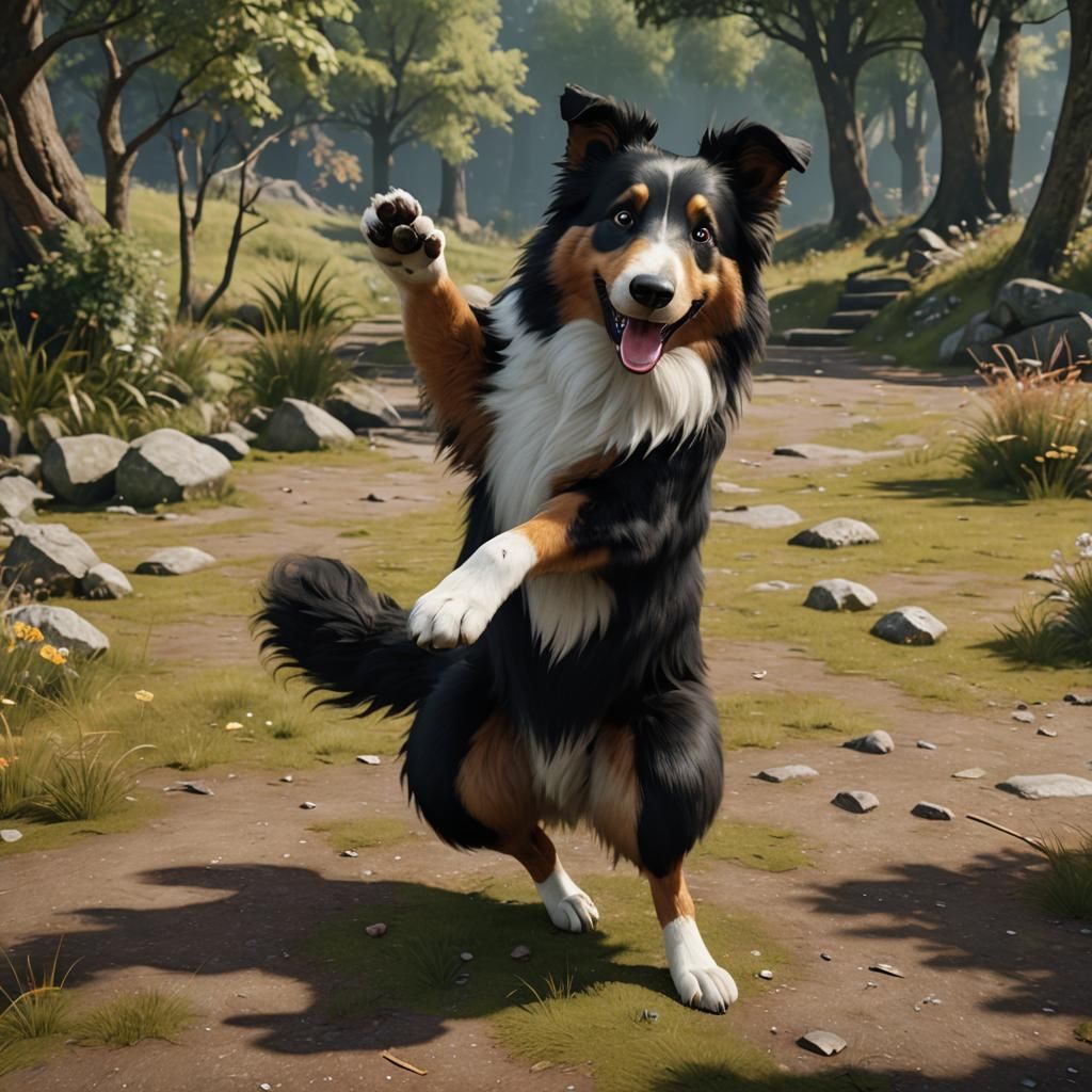 Affectionate Collie Standing Upright in 3D Render