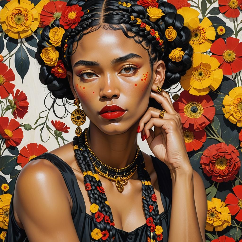 Ornate Portrait of a Woman with Braids