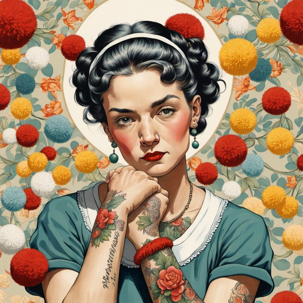 Patron Saint of Pom-Poms in Rockwell Style