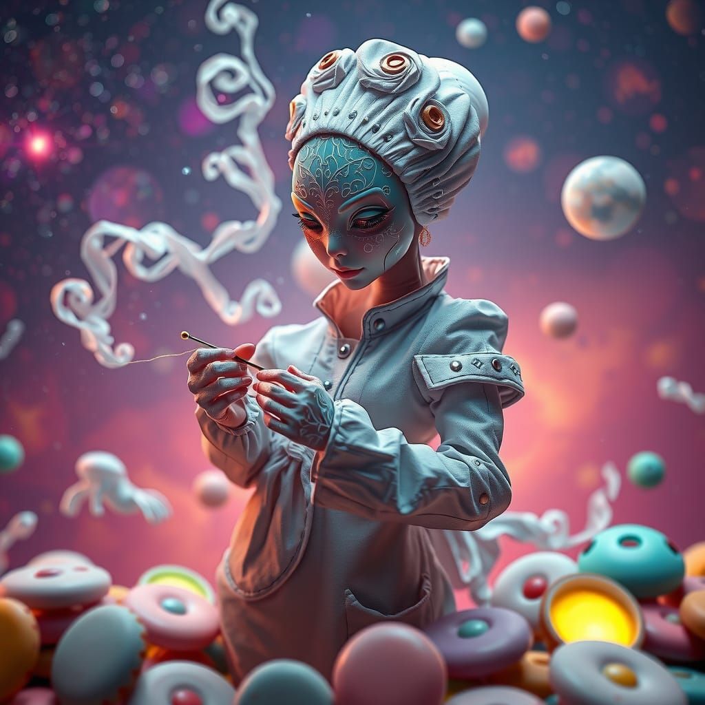 Pearl Alien Maid Mending Fabric in Space