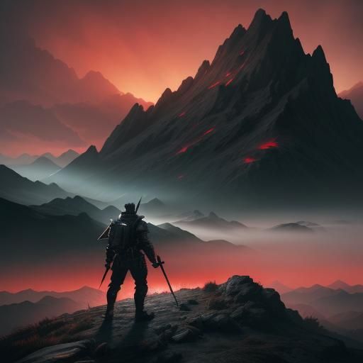 Mythril Spearman on Ruined Peak in Digital Art