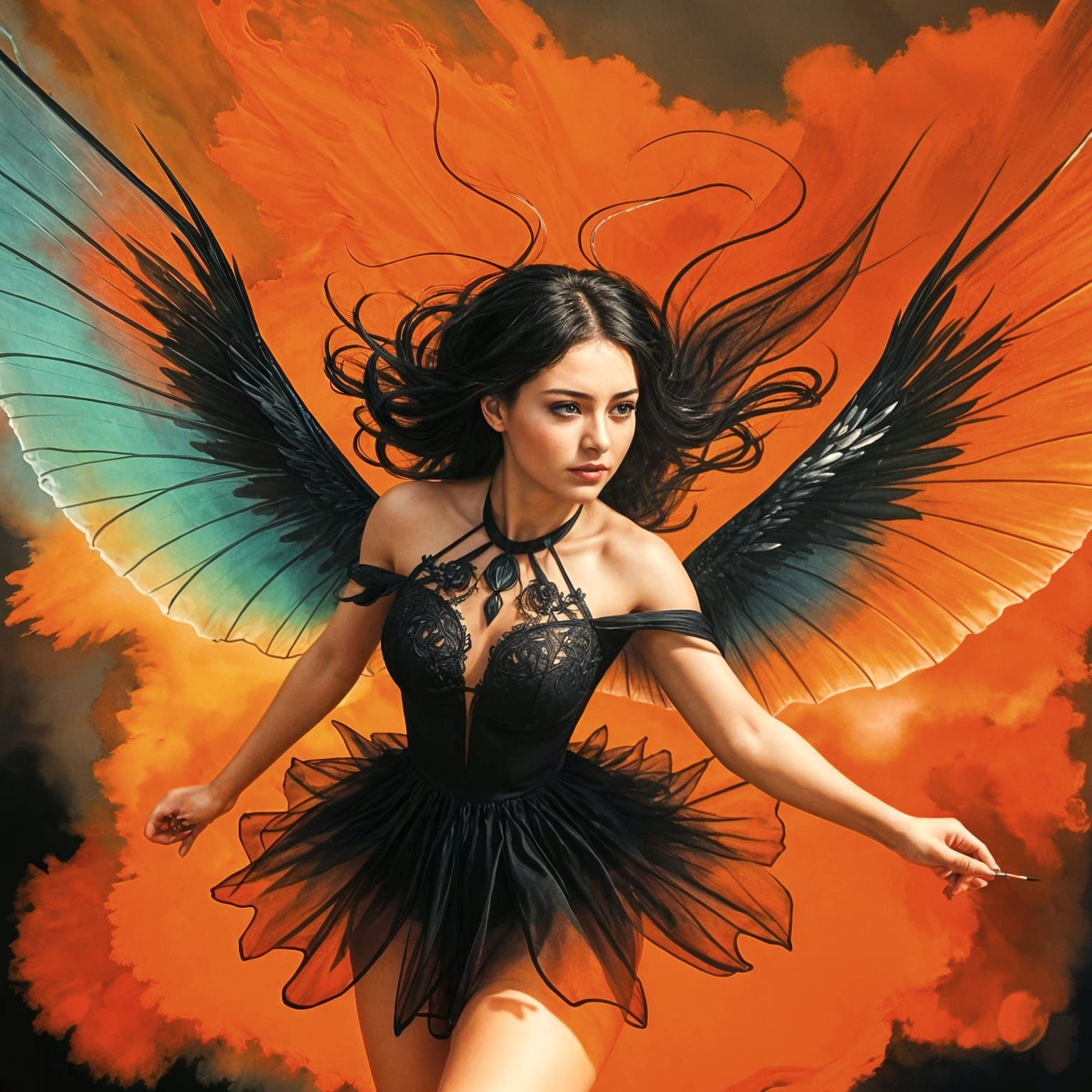Fiery Fairy in Flight: A Colorful Art-in-Motion Painting