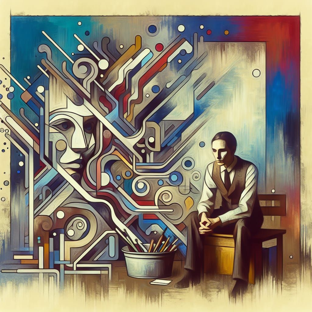 Anxious Person in Abstract Painting About Financial Matters