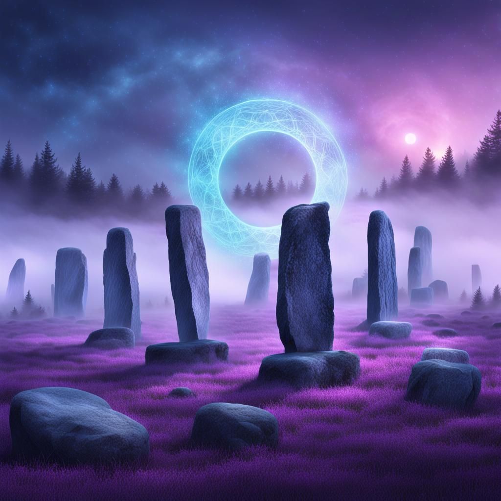Cosmic Standing Stones in Dreamlike Astral Art