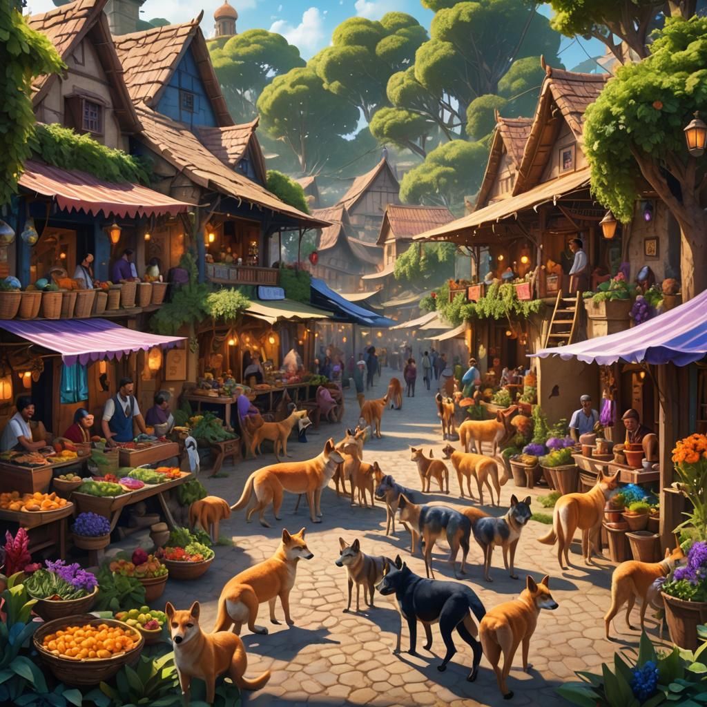 Dingos in a Human Village: Fantastical Concept Art