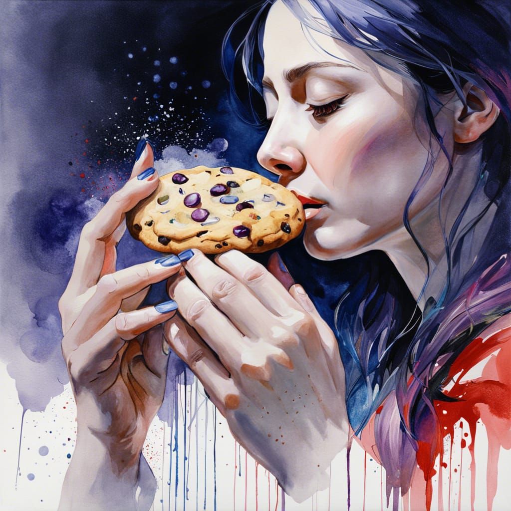 Person Praying to Cookie in Watercolor Style