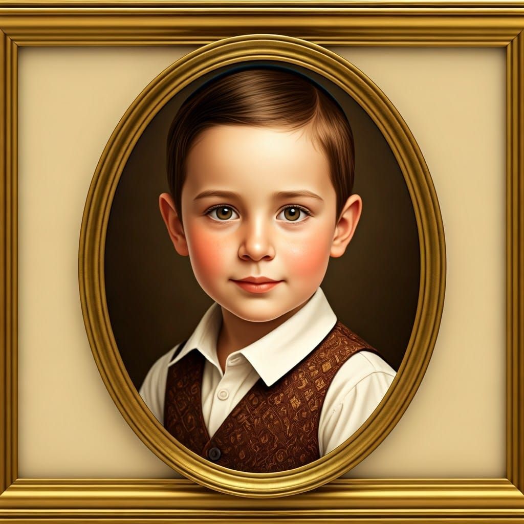 Elegant Portrait of a Young Haredi Boy in Golden Frame