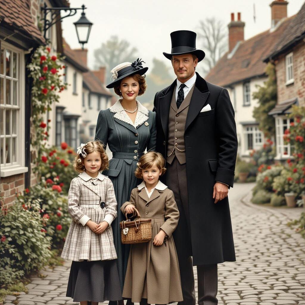 Nostalgic British Family Portrait in Rockwell Style