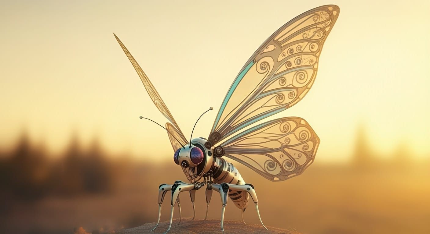 Futuristic Robot Butterfly with Nanobot Engine and High-Reso...