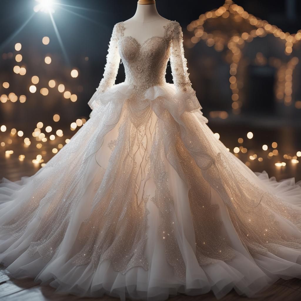 Hyperdetailed Wedding Dress with Glitter Fabric in Fairycore...