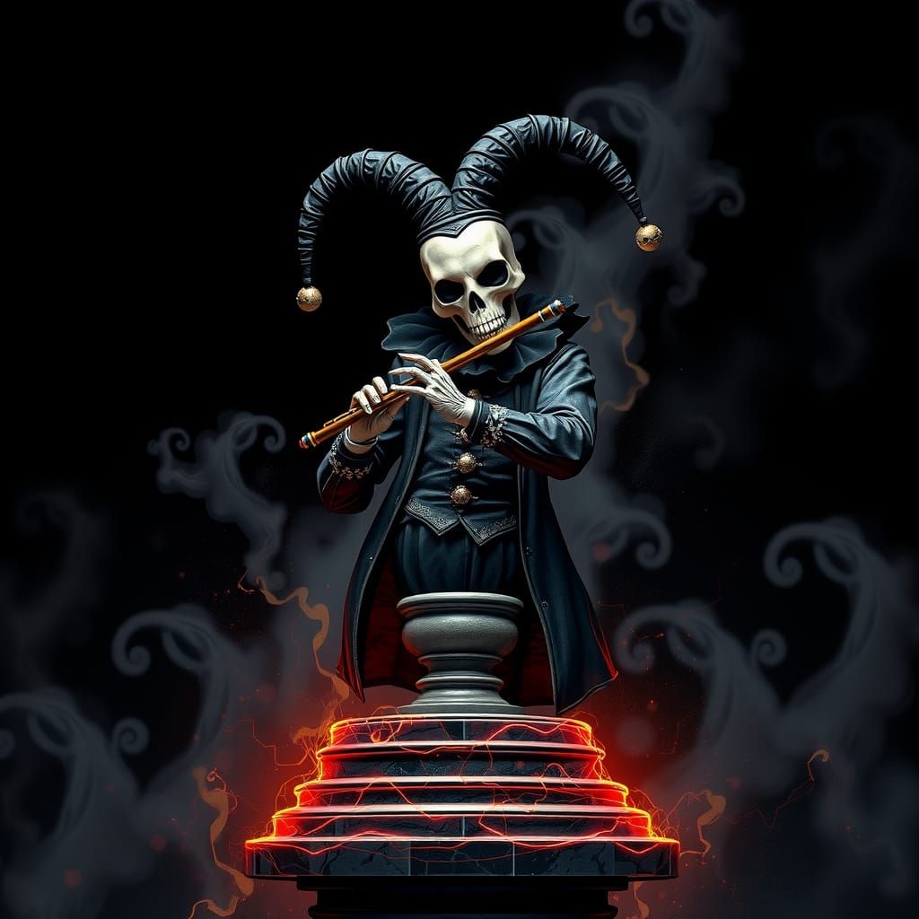 Sinister Jester with Skull Mask in Dark Fantasy Style
