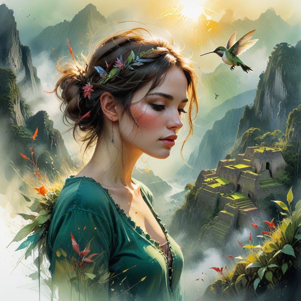 Machu Picchu Sunrise Through Mist in Impressionist Acrylics