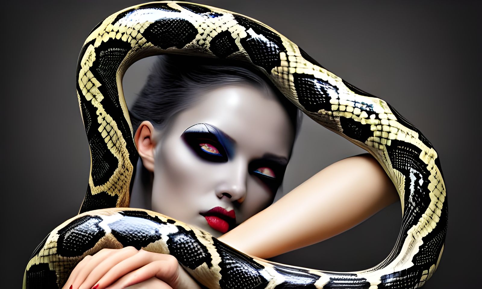 Snake Adorned Woman in Relaxing Pose