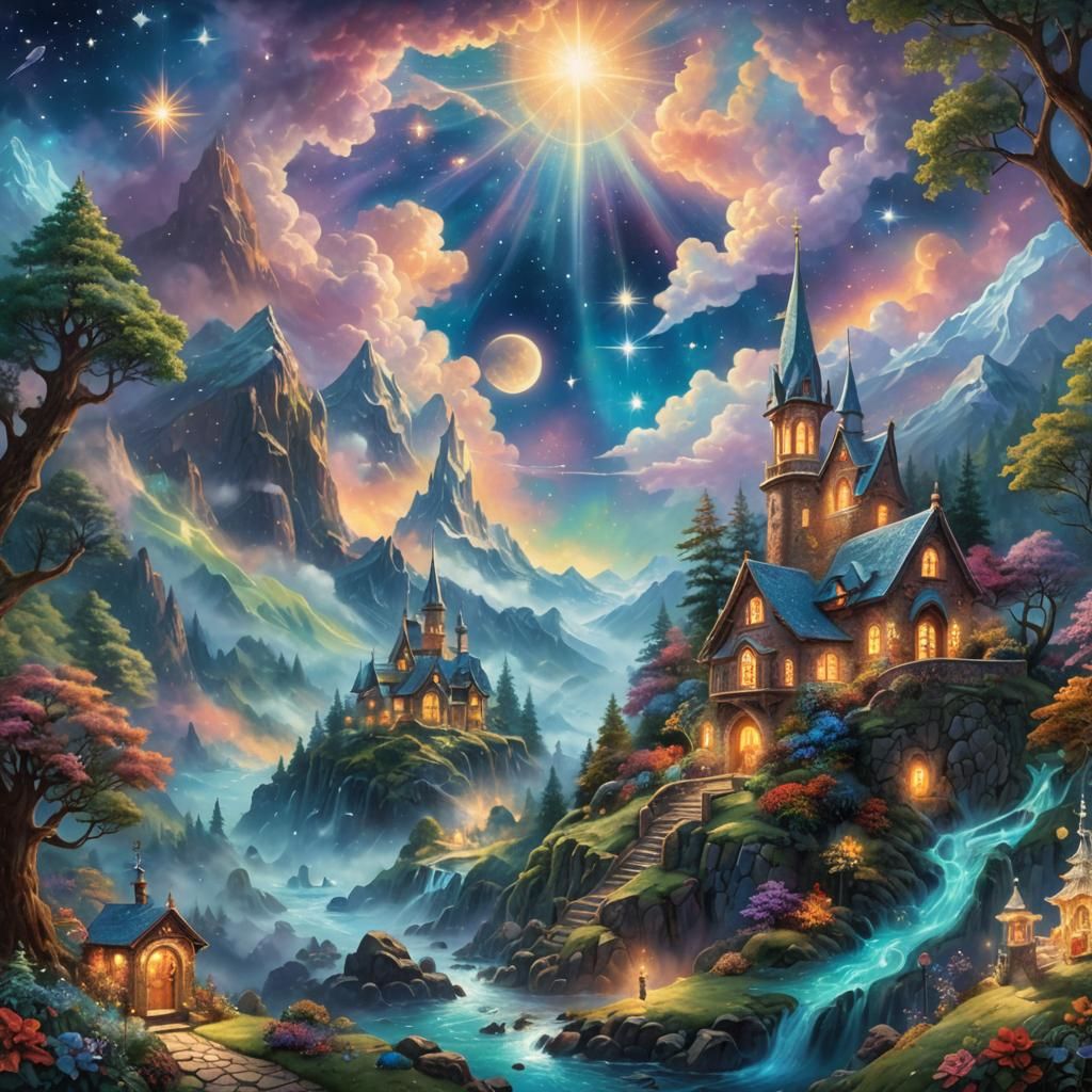 Astral Cosmic Landscape in Ethereal Holographic Style