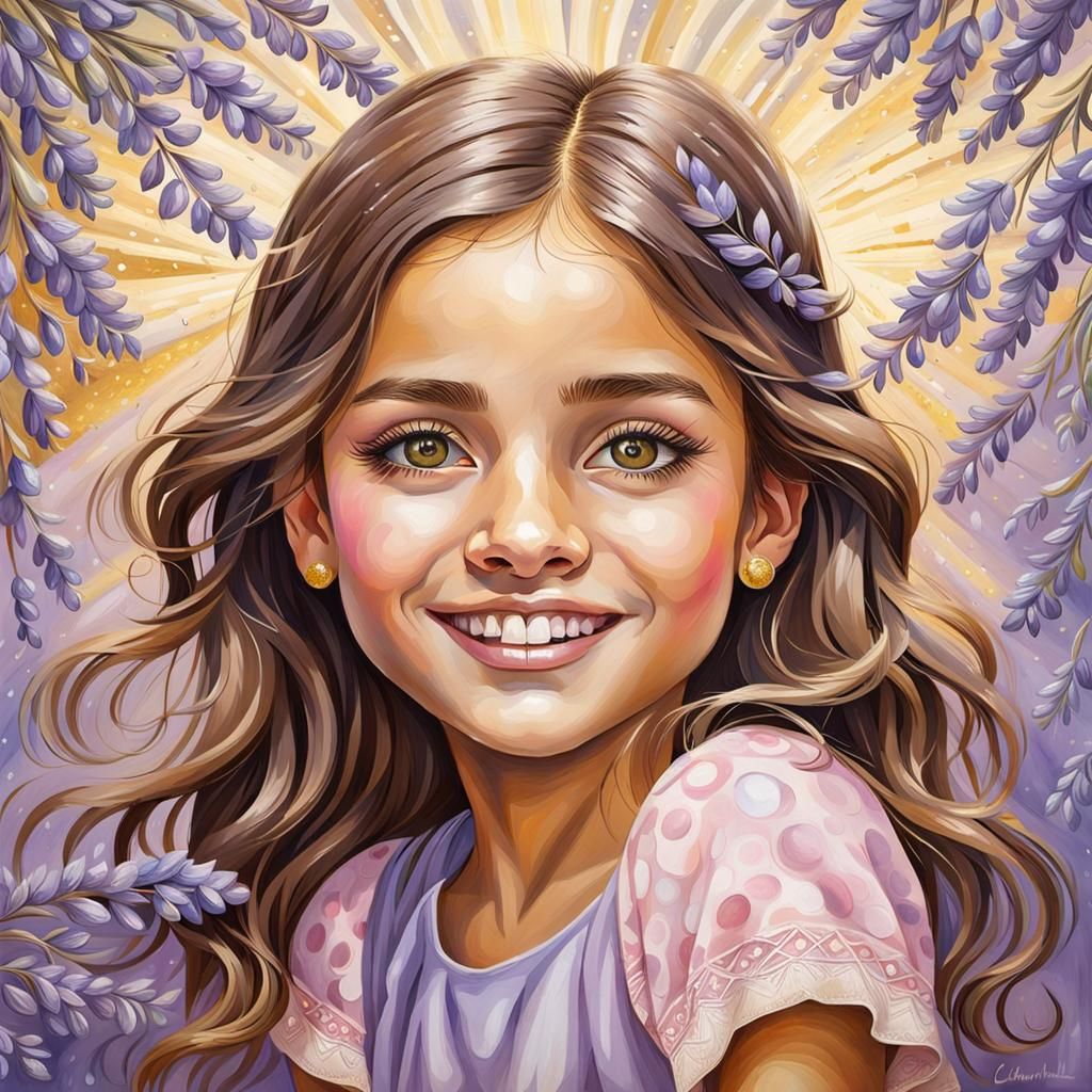 Smiling Girl Portrait in Impasto Gouache Style