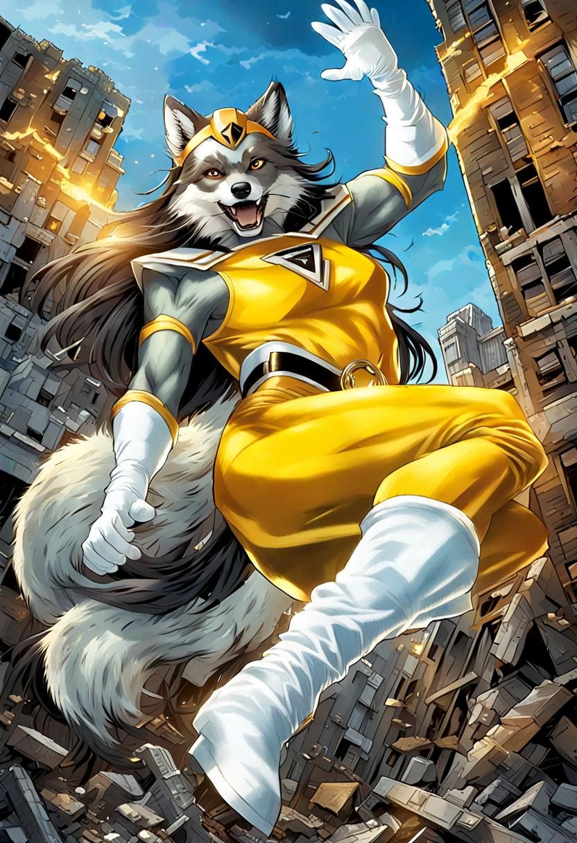 Anthro Wolf in Power Ranger Suit Comic Art