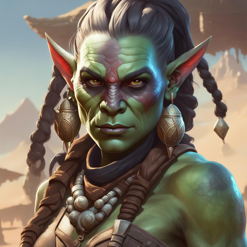 Female Orc Jedi Portrait in Hyperdetailed Style