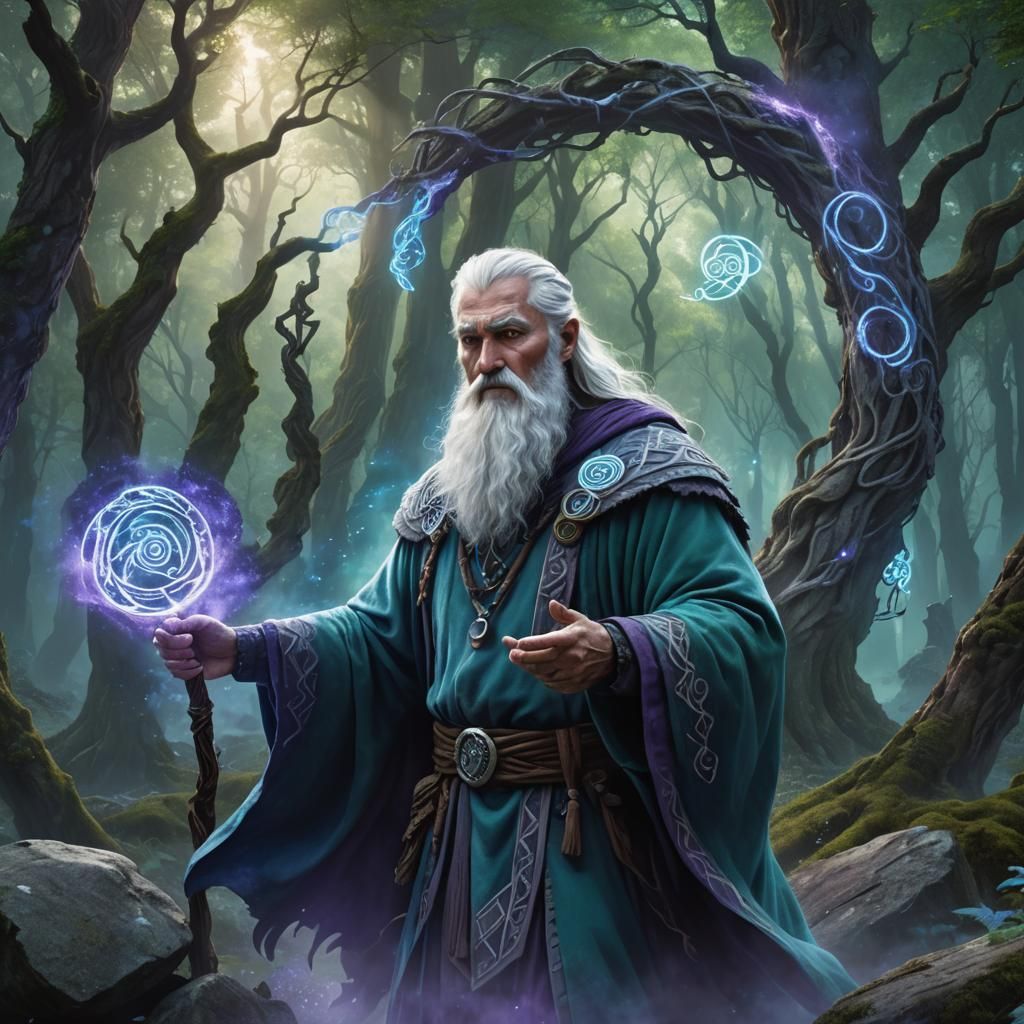 Elder Druid Invokes Forest Magic in Anime Style