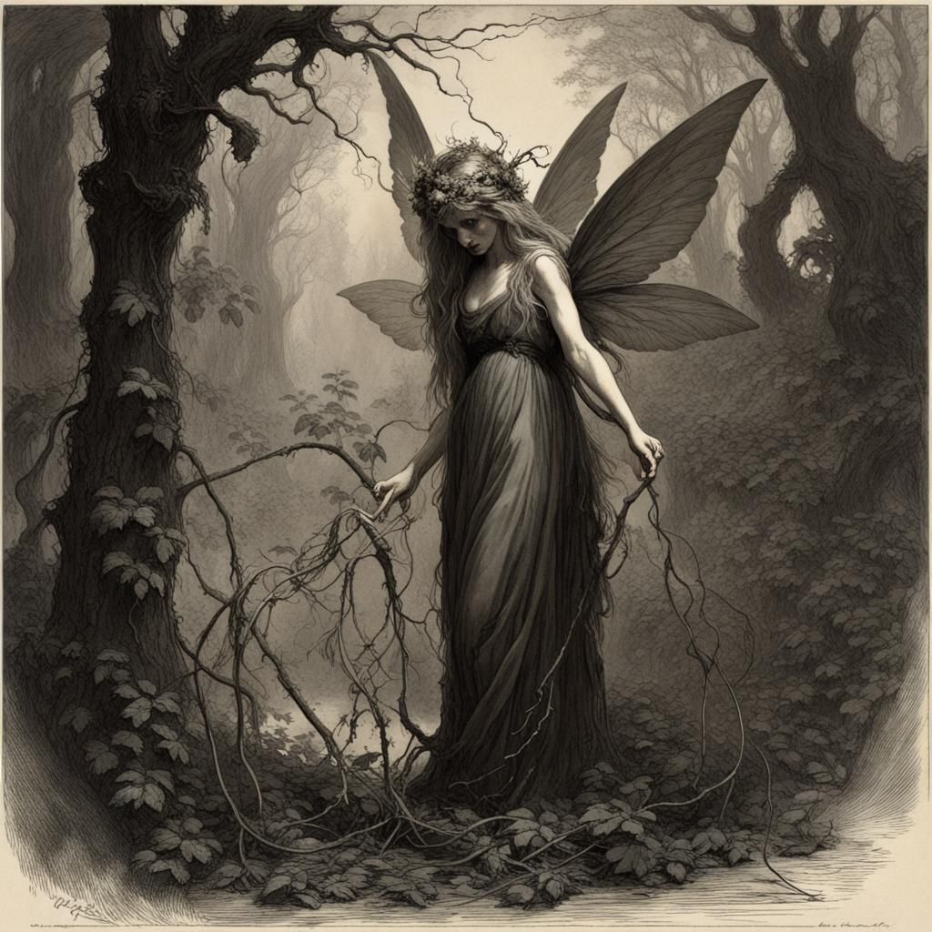 Evil Garden Fairy Strangling Victims: Horror Art