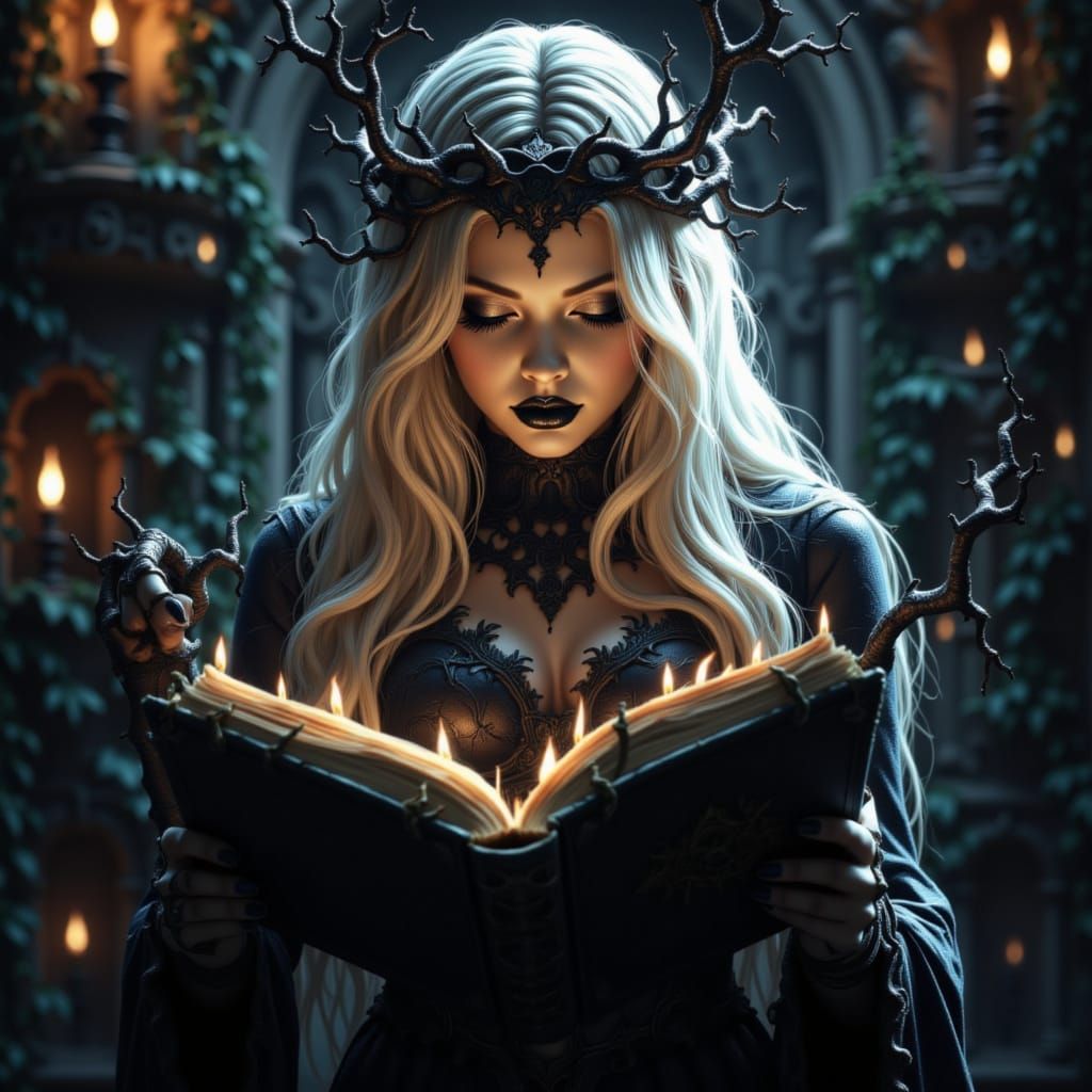 Gothic Bookworm Reading Spell Book with Aura Orbs