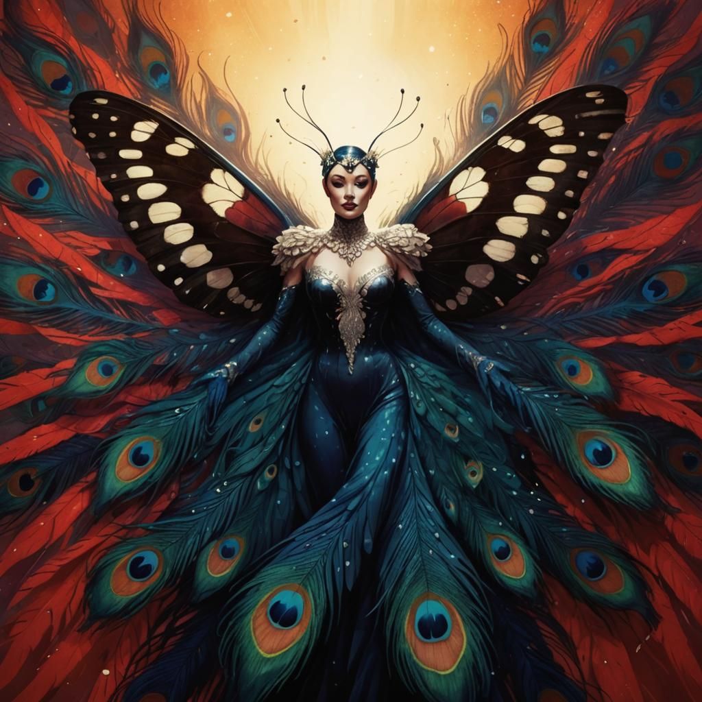Butterfly Woman with Peacock Feathers in Comic Art