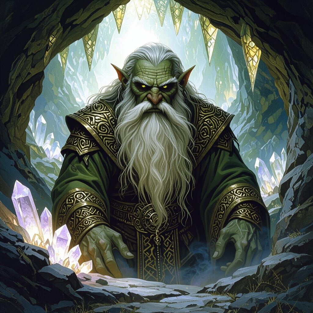 Ancient Troll Guardian in a Fantasy Cave