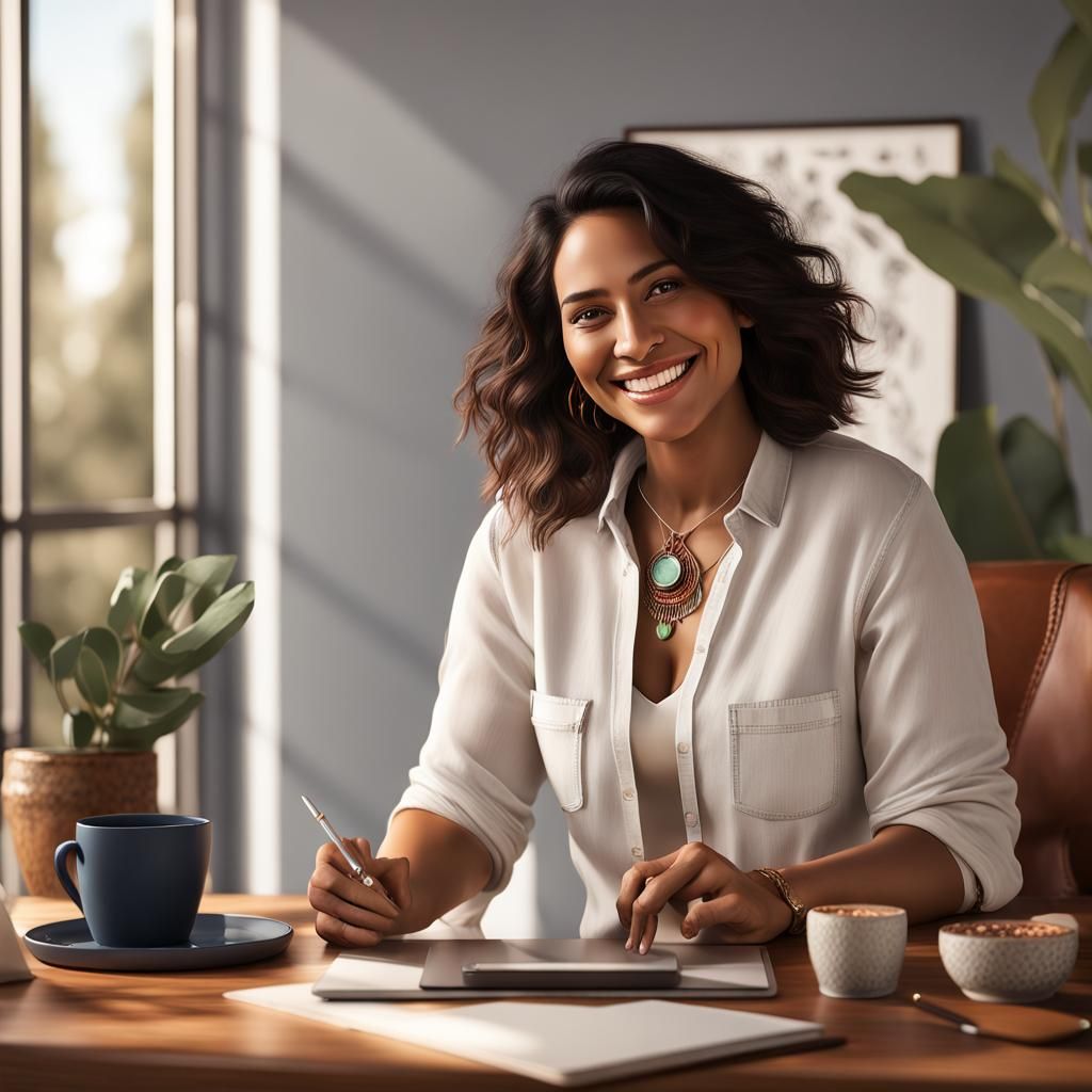 Hispanic Woman in Sydney Studio: Matte Painting
