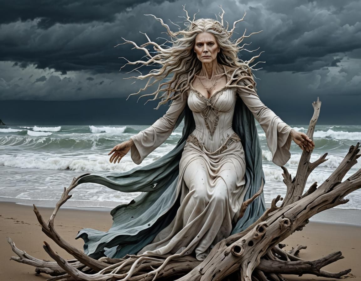 Ethereal Driftwood Sculpture of White Witch