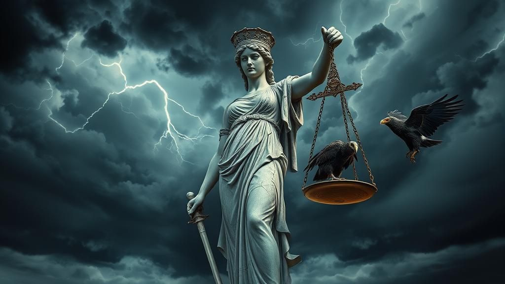 Athena Statue with Vultures in Surrealist Style