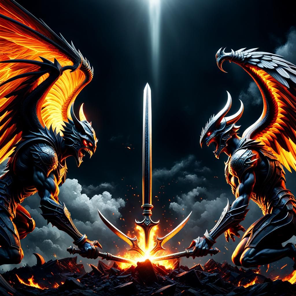 Good vs evil, angels vs demons, halos and wings, vs horns, t...