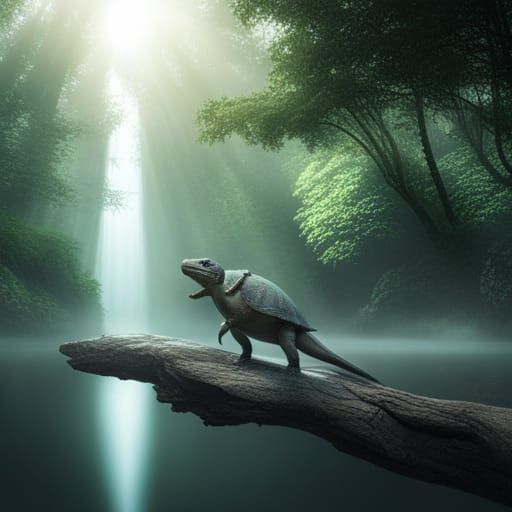 Epic Dino Turtle in Ethereal Landscape