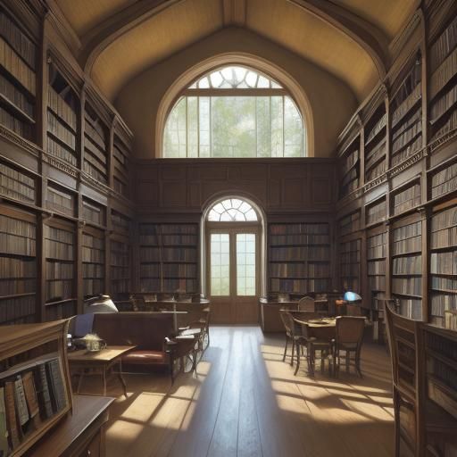 Warm Library Room in Impressionist Gouache