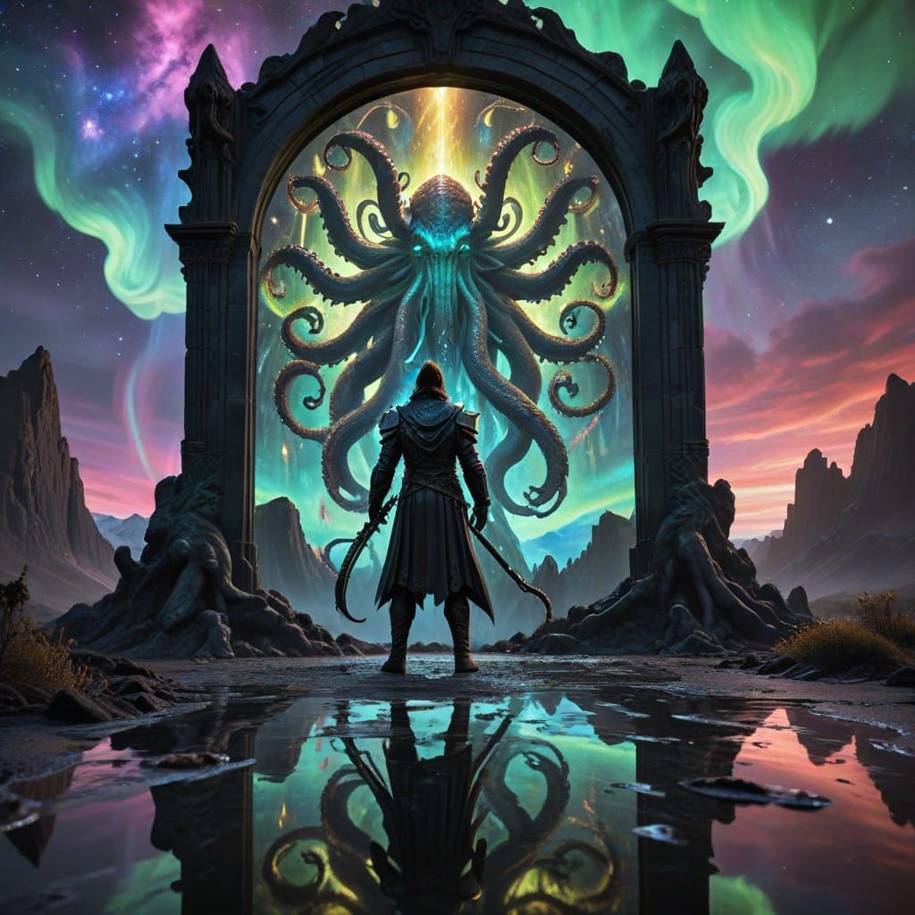 Medieval Prince and Cthulhu in Optical Surrealism