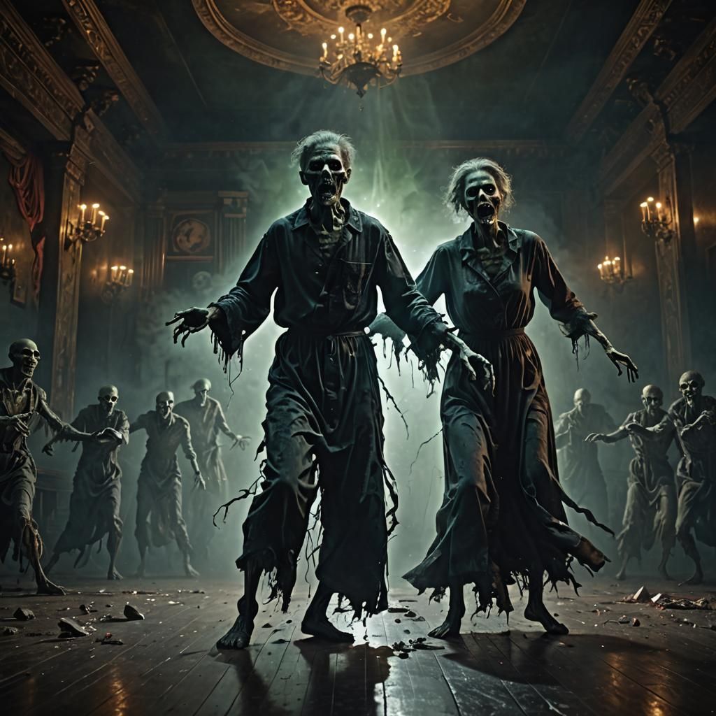 Eerie Dance of Zombies on Haunted Stage
